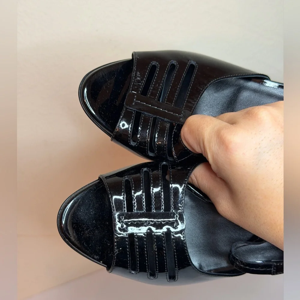 Bally Black Patent Leather Heeled Sandals Size 37 EUR